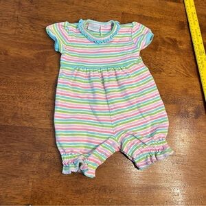 Squiggles by Charlie blue pink green Striped Baby Romper size 3-6 months